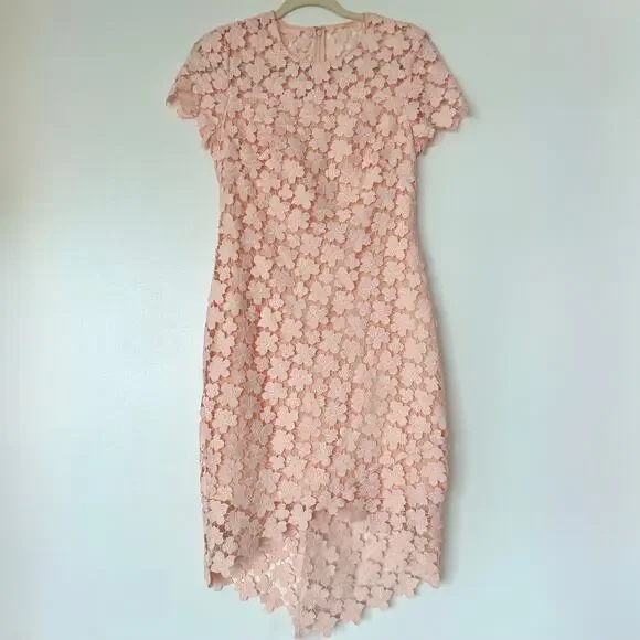 Shoshanna Marcella Lace Dress Blush Pink Anthropologie Floral Midi Size 4 - Picture 14 of 16